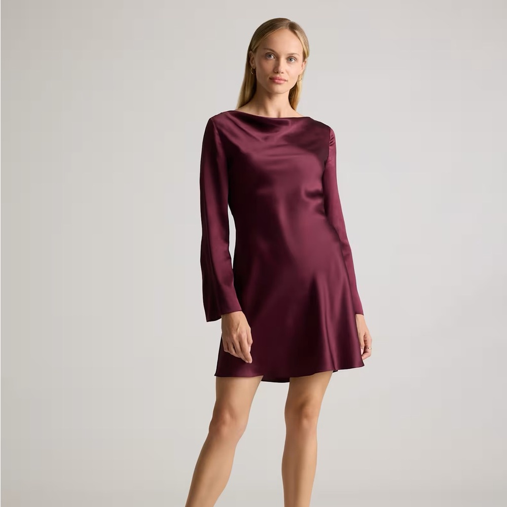 Quince Long Sleeve 100% Silk Dress in Deep Burgundy